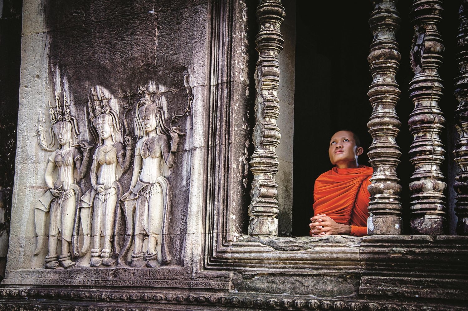 Angkor tempelkompleks et et yndet sted for de mange lokale munke i Cambodia
