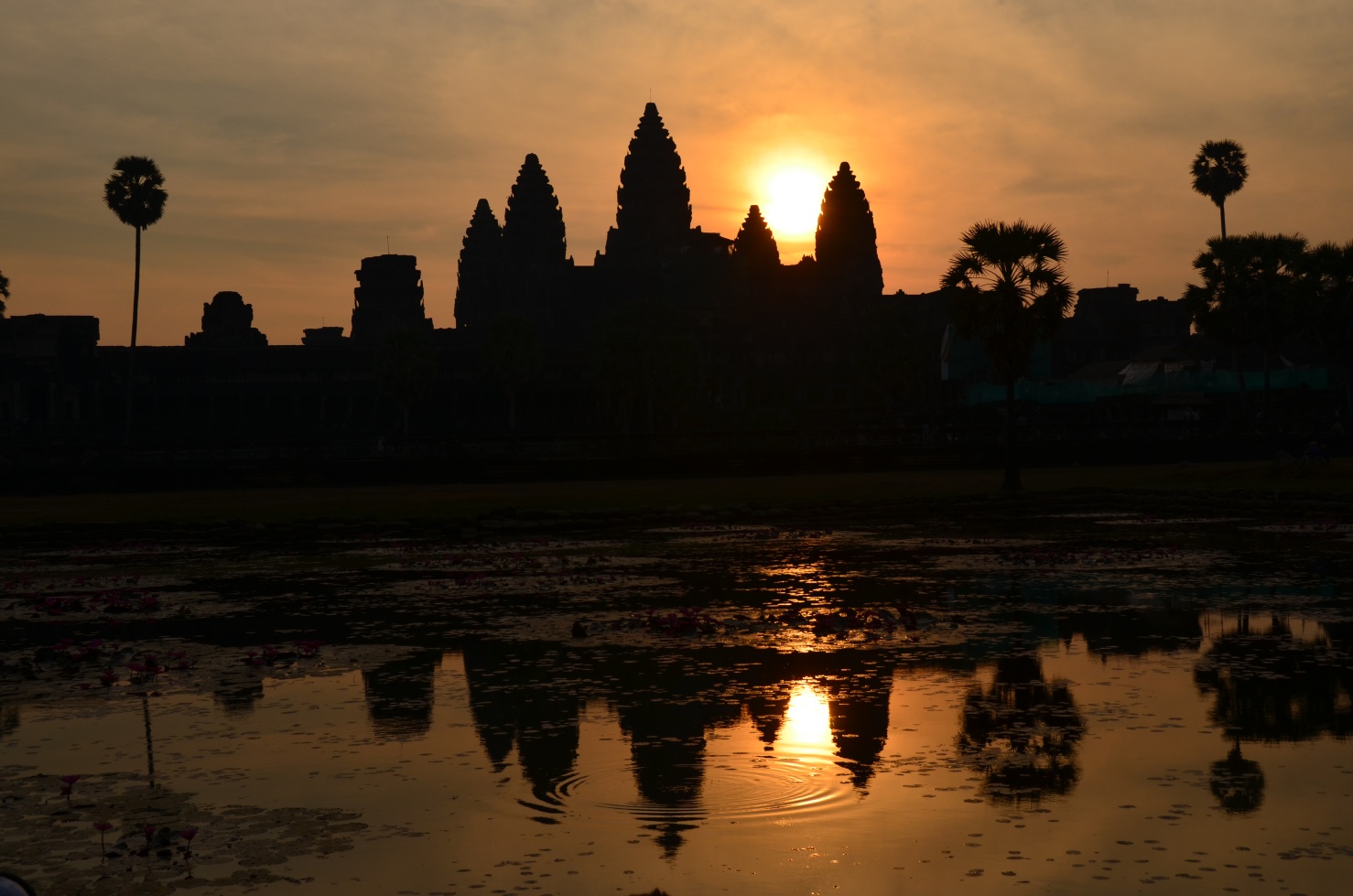 Det drømmeagtige Angkor Wat hovedtempel ved solnedgang