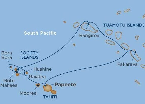 Sejlrutekort Selskabs Oerne og Tuamotu Oerne, Fransk Polynesien 11 nætter