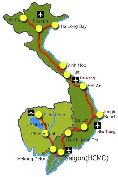 Oversigtskort over Cambodia & Vietnam
