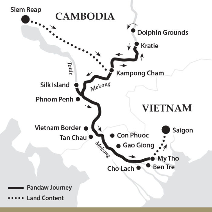 Sejlrute Mekong floden med strømmen