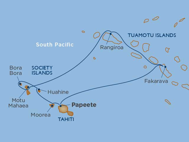 Sejlrutekort Selskabs Oerne og Tuamotu Oerne, Fransk Polynesien 10 nætter