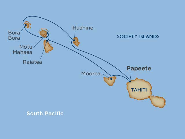 Sejlrutekort Fransk Polynesien - Selskabs Oerne 7 nætter