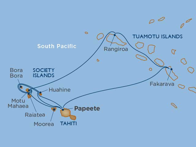 Sejlrutekort Fransk Polynesien - Selskabsoerne og Tuamotu øerne 17 nætter