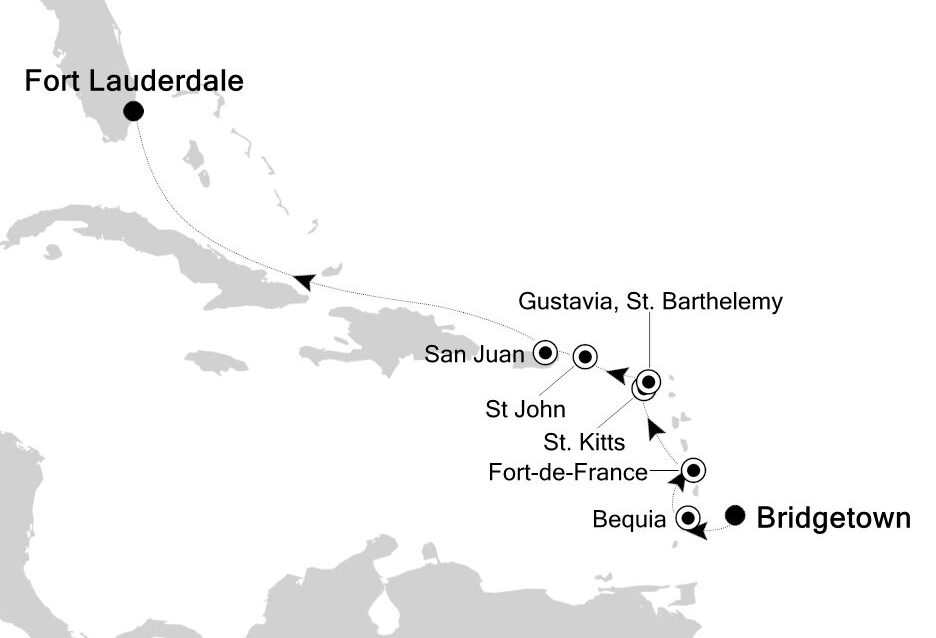 Sejlrute over Silversea cruises i Mellemamerika og Caribien