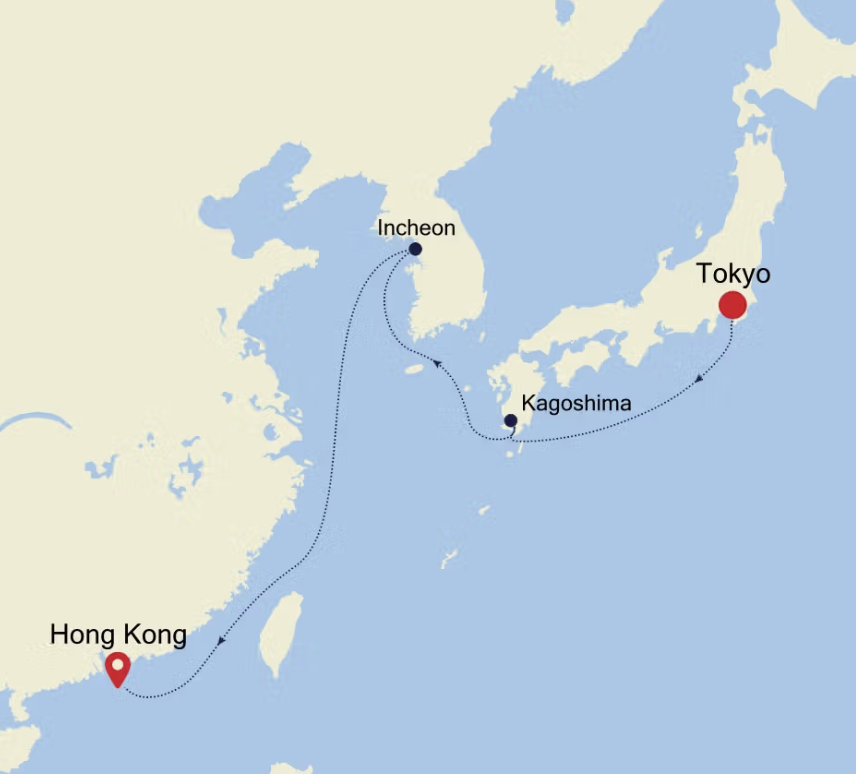 Kort fra Tokyo til Hong Kong Kort fra Tokyo til Hong Kong